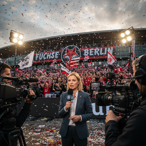 A photorealistic news scene of füchse berlin heute (Berlin). NO TEXT, NO LETTERS, NO NUMBERS, NO CAPTIONS. Cinematic journalistic lighting.